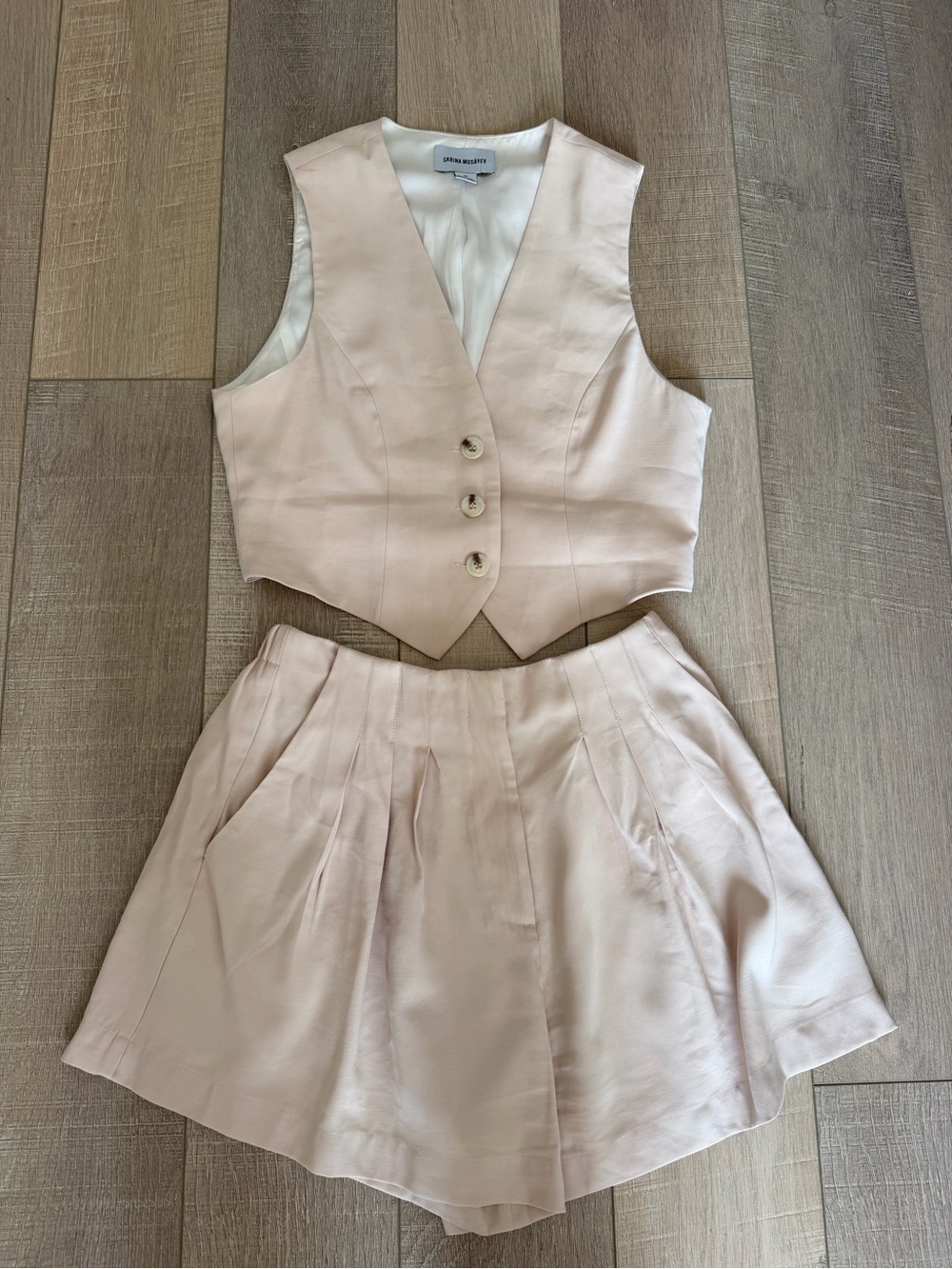Women's Light Beige Elastic Waist Shorts and vest set .